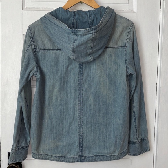AMERICAN EAGLE LACE FRONT DENIM HOODED PULLOVER TOP - Picture 5 of 7
